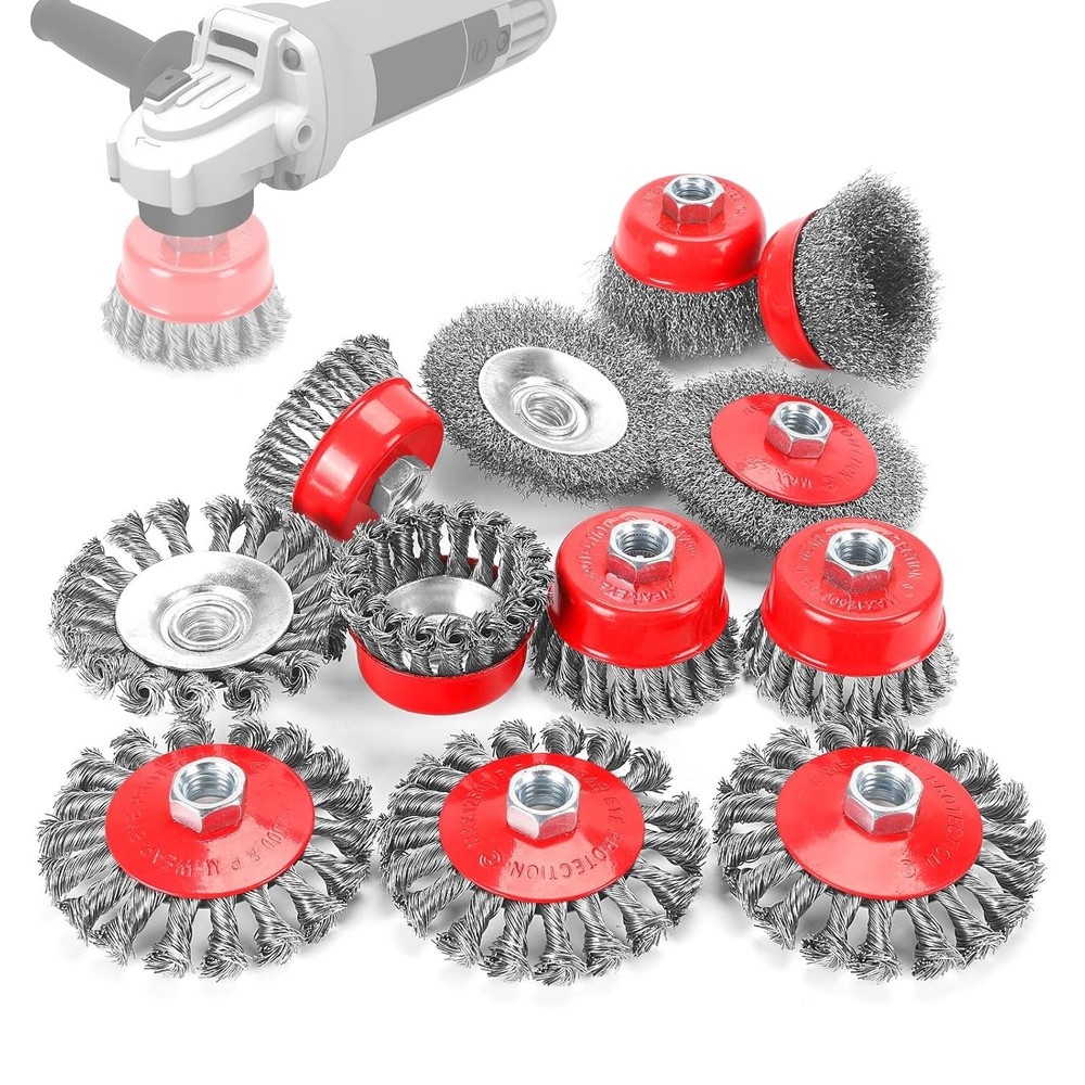 12 Pack Wire Wheel Brush for Angle Grinder, 6Pcs 4” Wheel Brushes, 6Pcs 3” Cup B