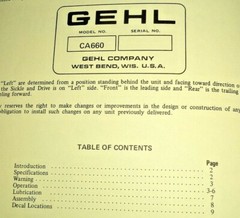 Gehl CA 660 One Row Attachment Operators Owners Manual ORIGINAL! 5/76 corn head