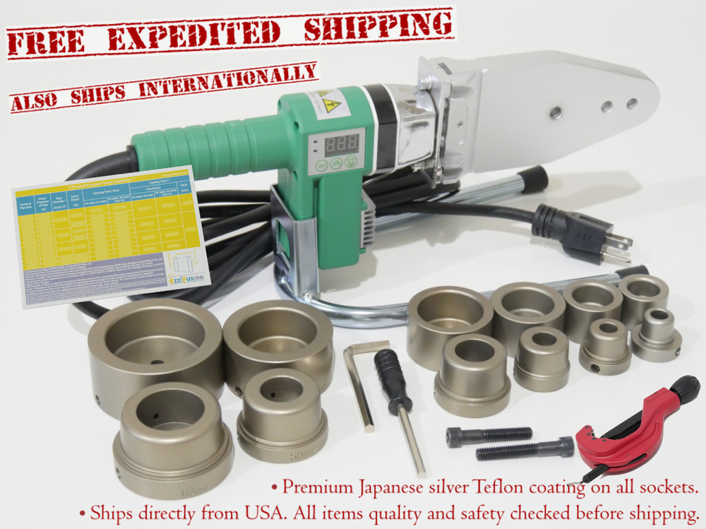 110V – 800W HDPE Pipe Fusion Welding Tool w/ Case & 1/2″ – 2″ IPS Sockets