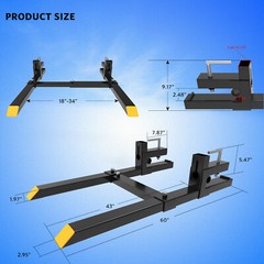 1500lbs 60″ Tractor Forks Clamp For Skid Steer Loader Bucket W/ Stabilizer Bar