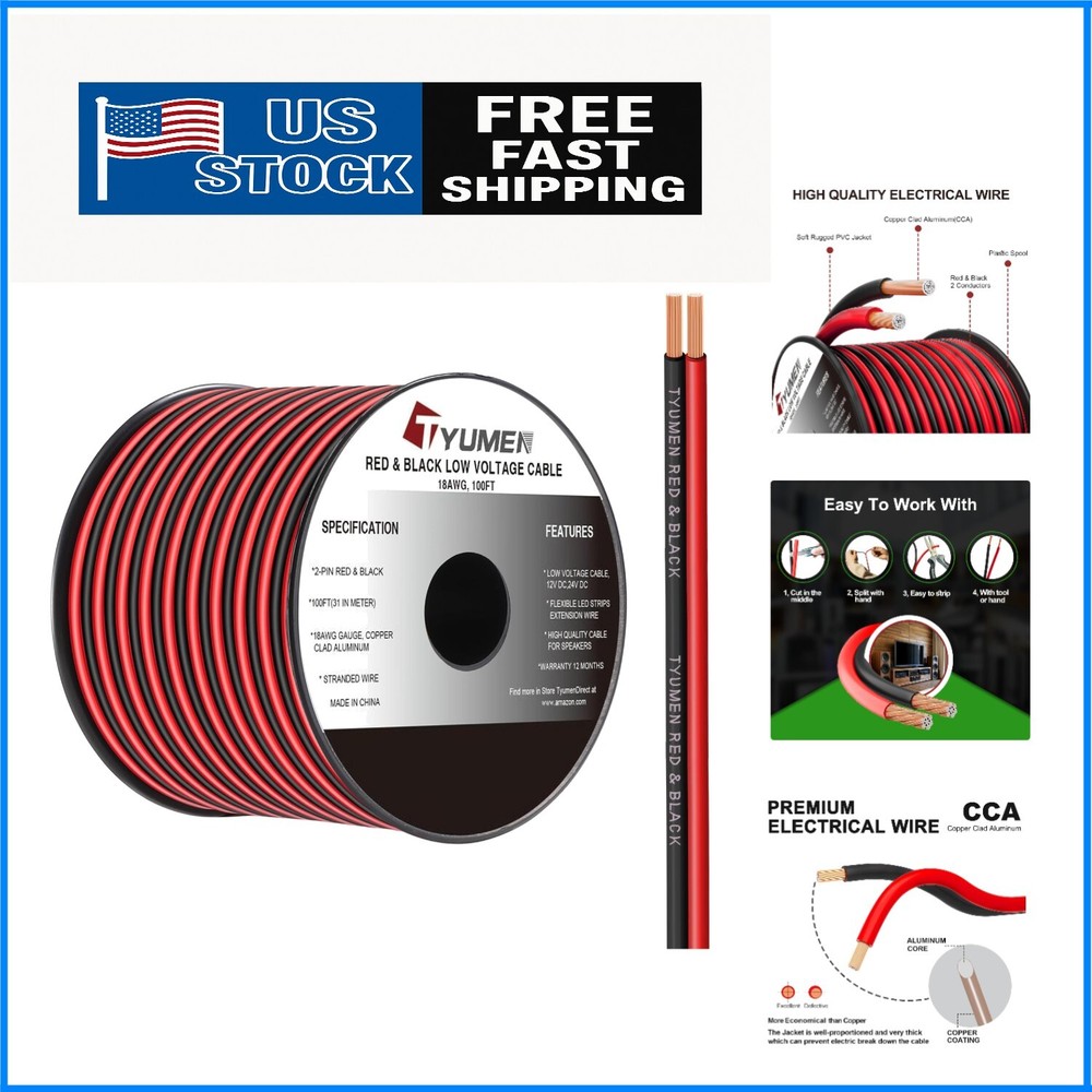 Moisture-Resistant 18AWG LED Strip Wire 100FT Roll for Reliable Connection