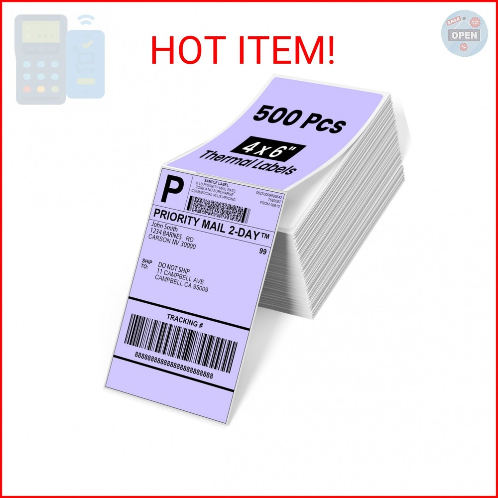 Phomemo 4×6 Thermal Labels for Shipping Label Printer – 500PCS Purple Mailing La