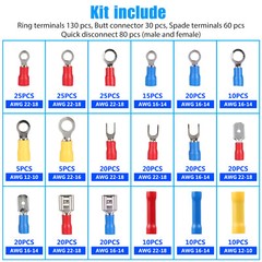 300PCS Insulated Electrical Wire Terminal Ring Splice Spade Crimp Connector Kit