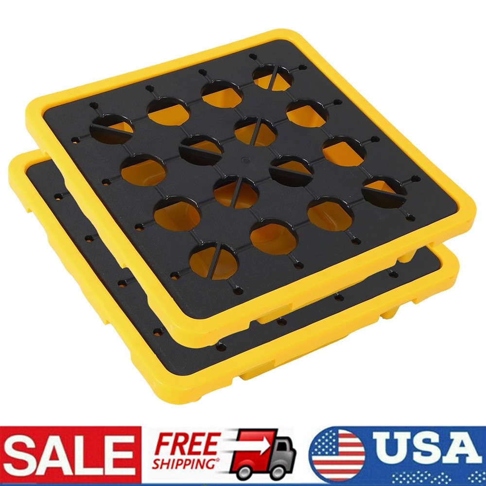 2X Drum Spill Containment Pallet with Drain Outlet, Leakproof Stackable Tray US