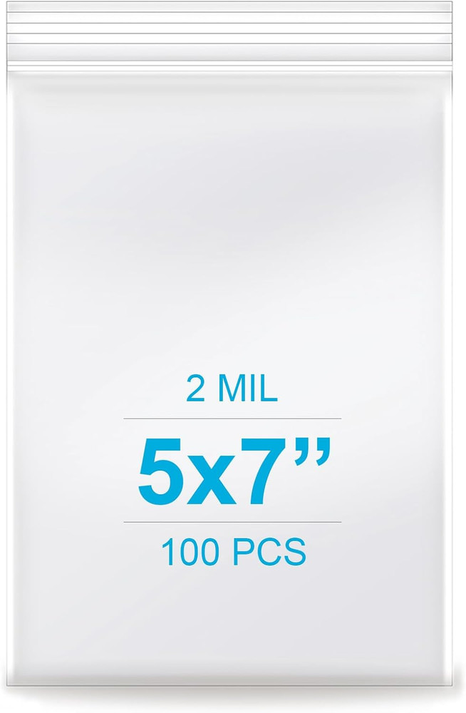 5”X 7”, (Pack of 100) 2 Mil Thick Clear Plastic Reclosable Zip Poly Bags With