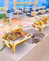 9QT Roll Top Chafing Dish Buffet Set Gold Stainless Steel Server with Glass Lid
