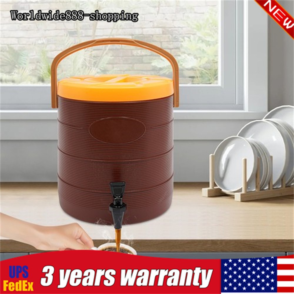 6.6gal Brown Insulated Beverage Dispenser Hot Cold Drink Dispenser with Faucet