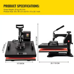 8-In-1 Heat Press 15 In. X15 In. Digital Transfer Sublimation Machine for T-Shir