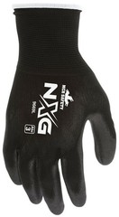 MCR Safety Work Gloves 13 Gauge Black Nylon Shell, Black Polyurethane Palm Dip