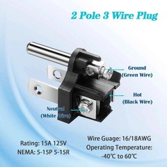 3PCS Electrical Replacement Plug 3 Prong Male Plug End Extension Cord Replacemen