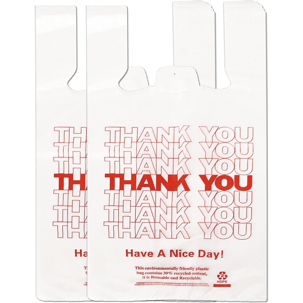 White Thank you T shirt bag, Grocery shopping bag Reusable and Disposable