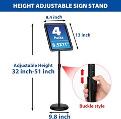 8.5×11 Floor Standing Sign Holder, 4 Pack, Stable Black Base