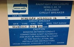 CROUSE HINDS NCB1018F-WT100EHB24 100AMP NCB SERIES CIRCUIT BREAKER ENCLOSURE NEW