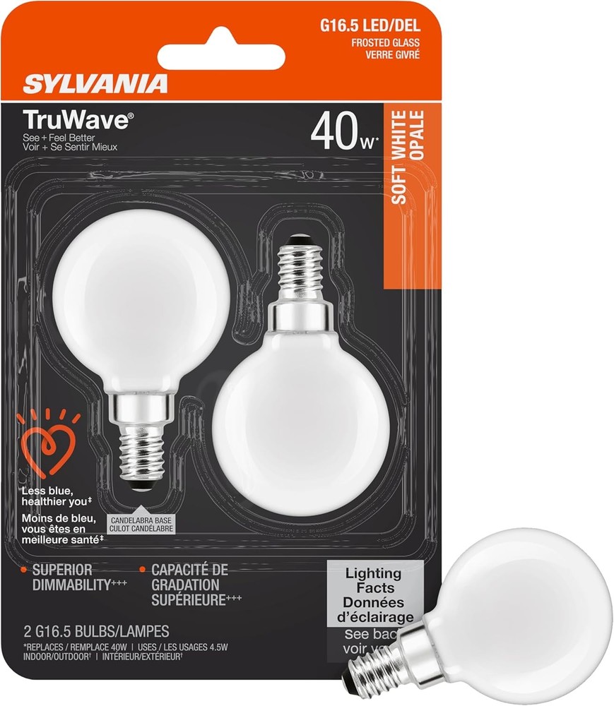 LED G16.5 Globe Light Bulb, 40W Equivalent, TruWave Natural, Energy Saving Decor