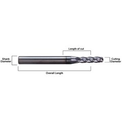 5 PCS 3/32″ 4 Flute 1-1/2″ Overall Ball Nose Carbide End Mill AlTiN Coated