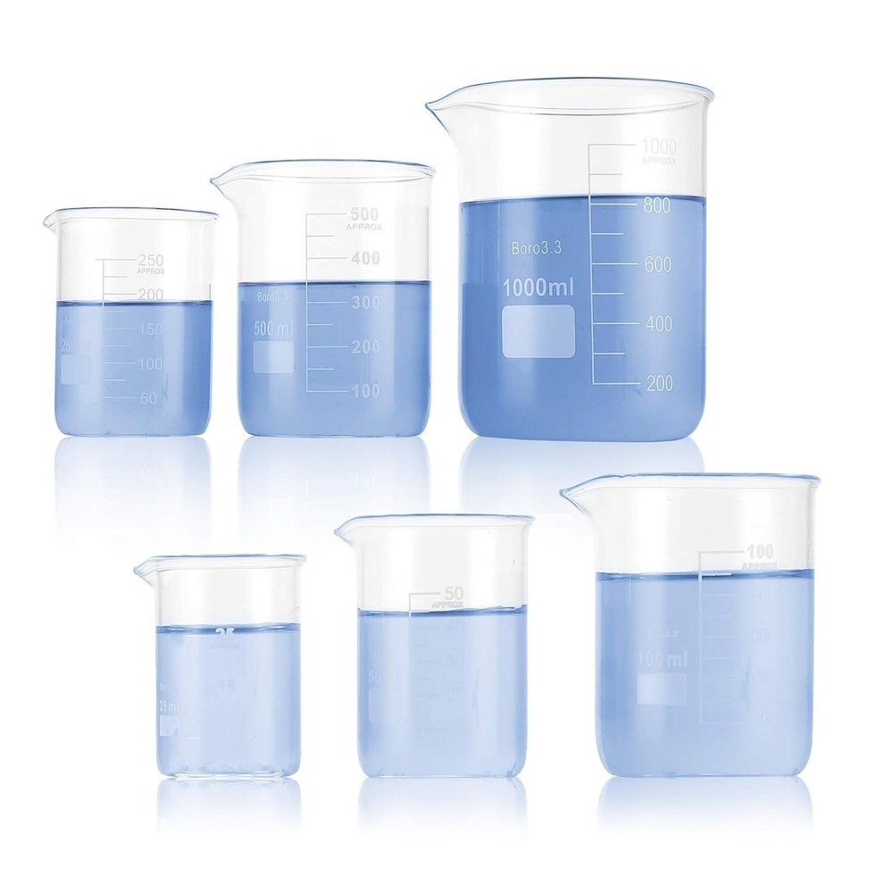 6 Pack Glass Lab Pyrex Beaker Set Measuring Cup Thick 25/50/100/250/500/1000ml