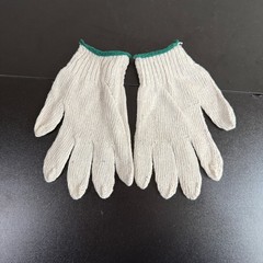 Cotton Knit Work Gloves Natural Off-White Green Cuff 4 Pair Lot