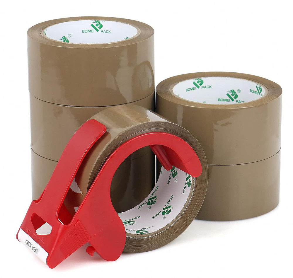 Brown Packing Tape with Dispenser, 2.4 Mil 1.88 Inch X 60 Yards, 6 Refills Rolls