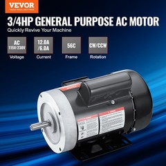VEVOR 0.75HP Electric Motor 1725RPM AC115/230V 56C Frame 1-Phase 5/8″ Key Shaft