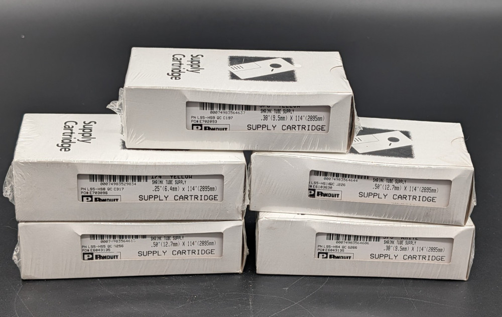 5 Panduit Shrink Tube Label Cartridges – See List In Description – Free Shipping