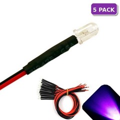 5 x Pre wired 12v 5mm UV Purple LEDs Prewired 12 volt LED 10v 11v 13v 14v 15v