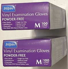 Inspire Stretch Vinyl Examination Gloves Powder Free Medium 100 Gloves X 2 Boxes