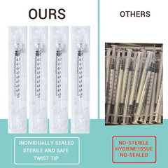 20 Pack 1ml Luer Lock Syringes without Needle Liquid Measuring Lab Dispensing