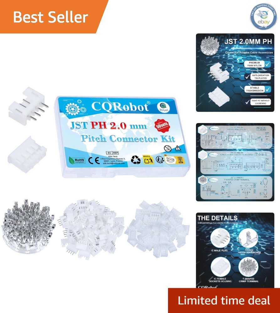 JST PH 2.0mm Pitch 4-Pin Connector Kit: Male/Female with Crimp Terminals