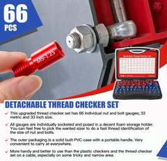 66pc Nut & Bolt Thread Checker Gauge Set Metric SAE w/Case