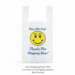 Bags Heavy Duty 1/6 21 x 6.5 x 11.5 Happy Face T-Shirt Plastic Grocery Shopping