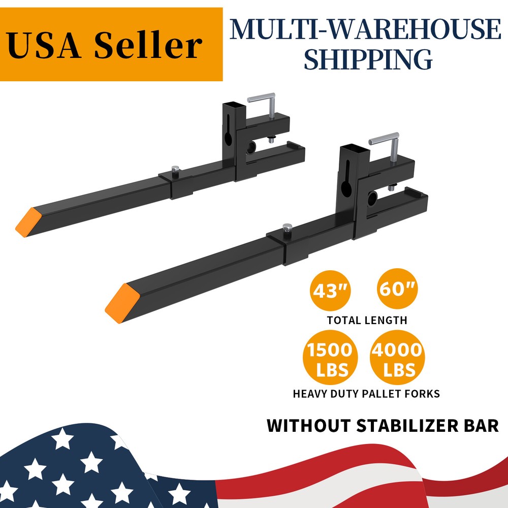 4000lb/1500lb Pallet Forks 60″/43″ Tractor Bucket Clamp on Skid Steer Loader