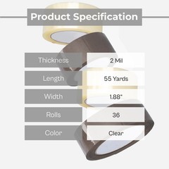 36 Rolls Carton Box Sealing Packaging Packing Tape – 2 Mil, 2″ x 55 Yards