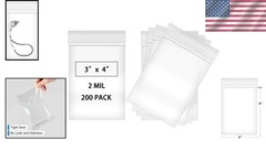 200-Piece Waterproof 3×4 Zip Bags – Sturdy Plastic Storage Solution
