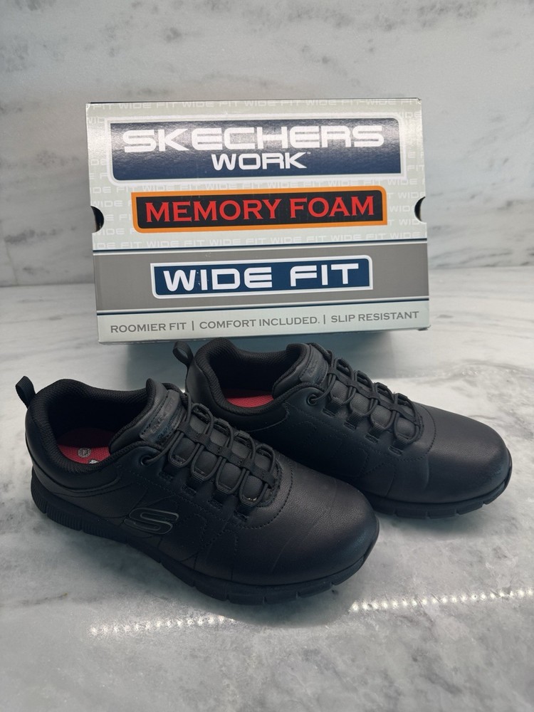 Skechers Work Slip Resistant Memory Foam Wide 9.5 USPS Approved Black