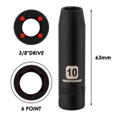 MIXPOWER 6PCS 3/8″Drive 10mm Deep&Shallow Socket, 6 Point & 12 Point, 10MM