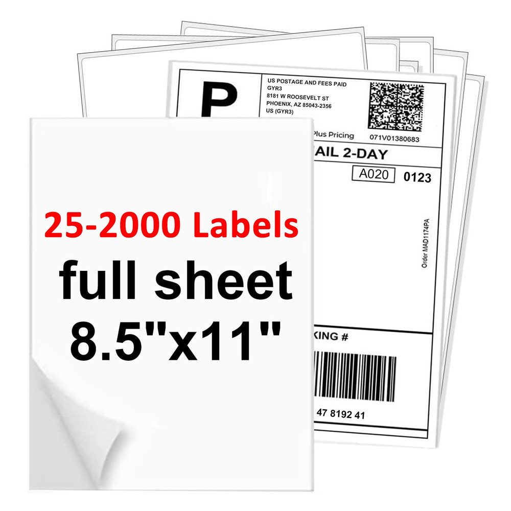 8.5″x11″ Full Sheet Shipping Labels Self Adhesive Blank Paper for Laser & Inkjet