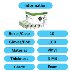 Disposable Vinyl Medical Exam Gloves 5 Mil Clear Powder Free Choose: Size | Pack