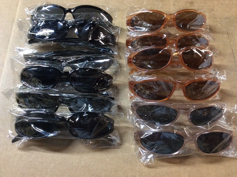 NEW ASSORTED BOX OF SUNGLASSES SUN GLASSES SET OF 12 GLASS COLORED MEDIUM LENS