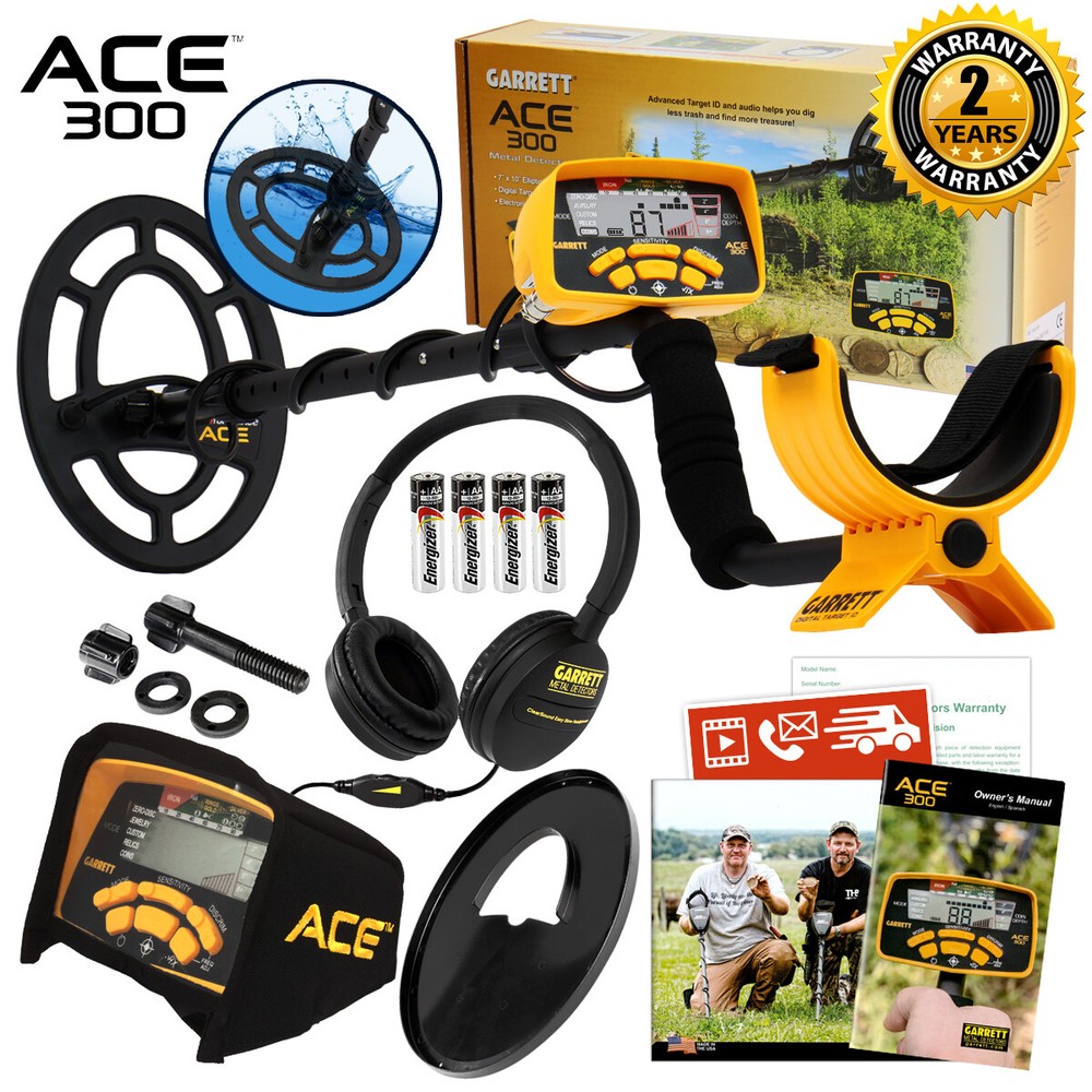 Garrett ACE 300 Metal Detector with 7″ x 10″ PROformance Search Coil and Extras