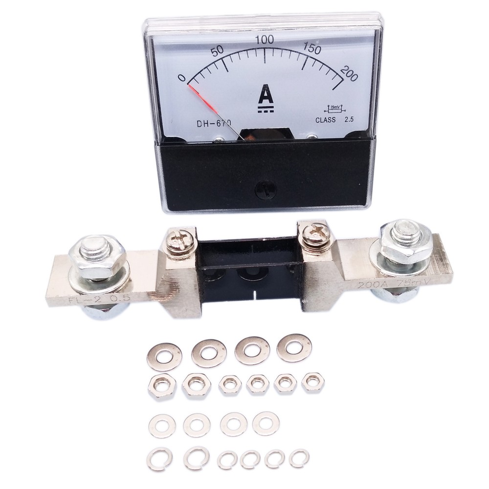 Analog Panel AMP Current Ammeter Meter Gauge DH-670 0-200A DC & Shunt