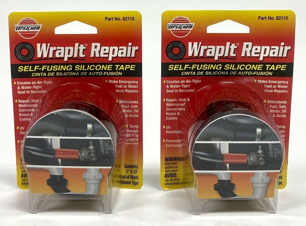 2 Rolls Versachem 1″ x 10′ WrapIt Repair Self-Fusing Black Silicone Tape Wrap