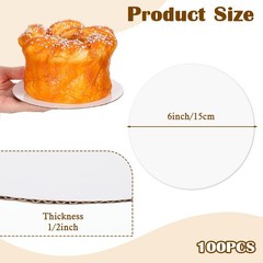 PercyEffie 100 Pack 6 Inch Cake Board Bulk, Round Boards 6 Inches, White