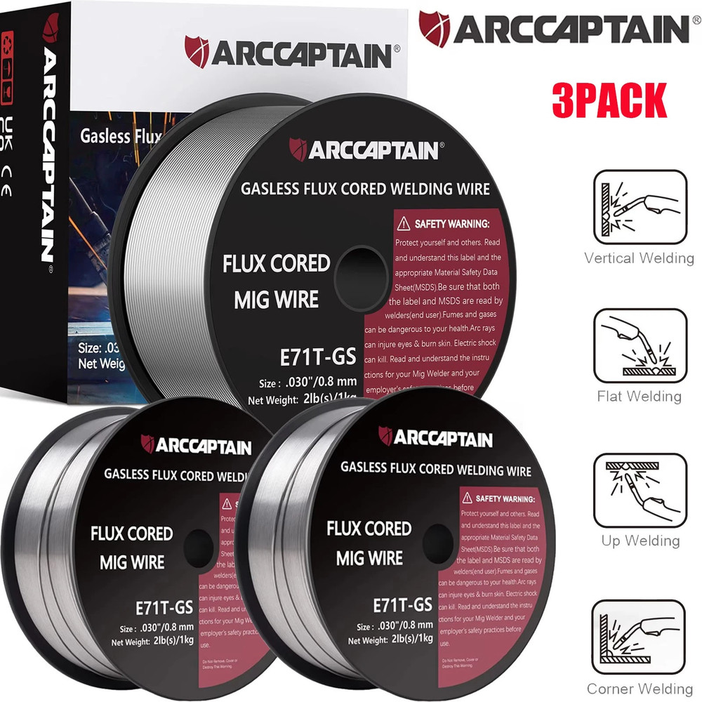3 Rolls 2-Lb Spools Flux Core Mig Welding Wire .030″ E71T-GS Gasless Mild Steel