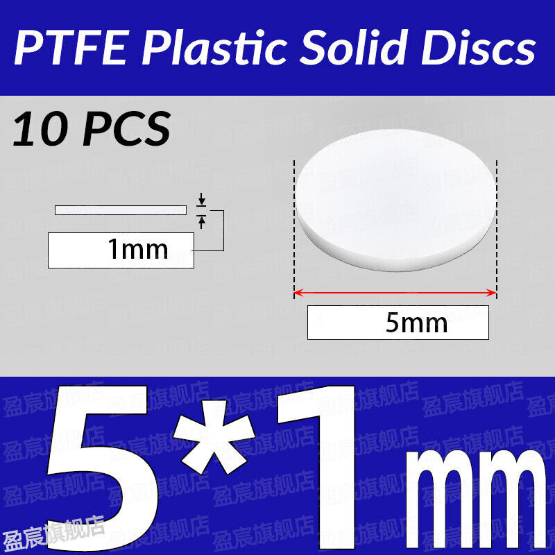 Dia 5-100mm THICK 1mm PTFE Plastic Solid Discs Flat Round Pad Sealed Cushioning