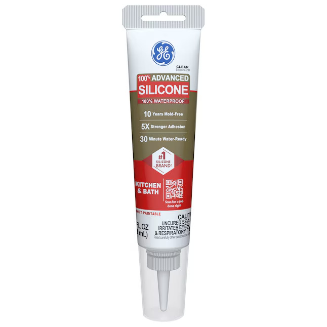 GE Advanced Silicone 2 Kitchen and Bath, Tub and Tile 2.8oz Clear Silicone Caulk