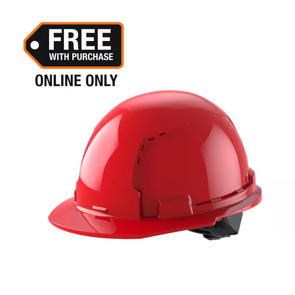BOLT Red Type 1 Class C Front Brim Vented Hard Hat with 4 Point Ratcheting Suspe