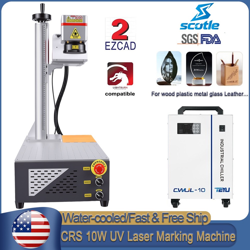 Scotle 10W UV Laser Marking Machine Engraver & Chiller For Glass Wood Metal PVC