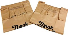 Choice 1/6 Standard Size Beige “Thank You” Script Heavy-Duty Plastic T-Shirt Bag