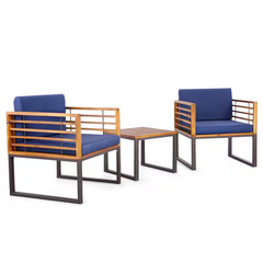 3-Pieces Acacia Wood Outdoor Bistro Patio Conversation Set Table and Chair with