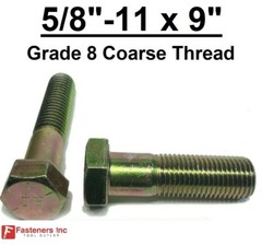 5/8-11 x 9″ Hex Bolt Yellow Zinc Plated Grade 8 Cap Screw Coarse Thread